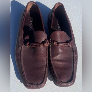 Prada Men's Brown Leather Slip-Ons